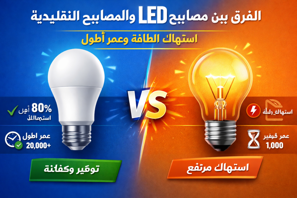 الفرق بين مصابيح LED والمصابيح التقليدية: استهلاك الطاقة وعمر أطول